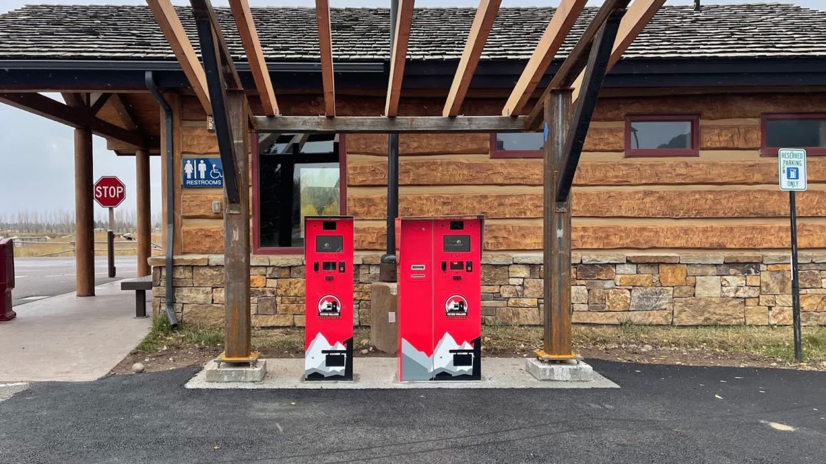 FlashParking system kiosks at the exit of a parking lot in Teton Village, WY.